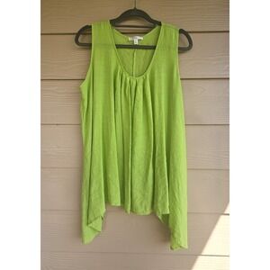 Spense 1X Neon Green Sleeveless Summer Beach Coastal Chiffon Cool Blouse Tunic
